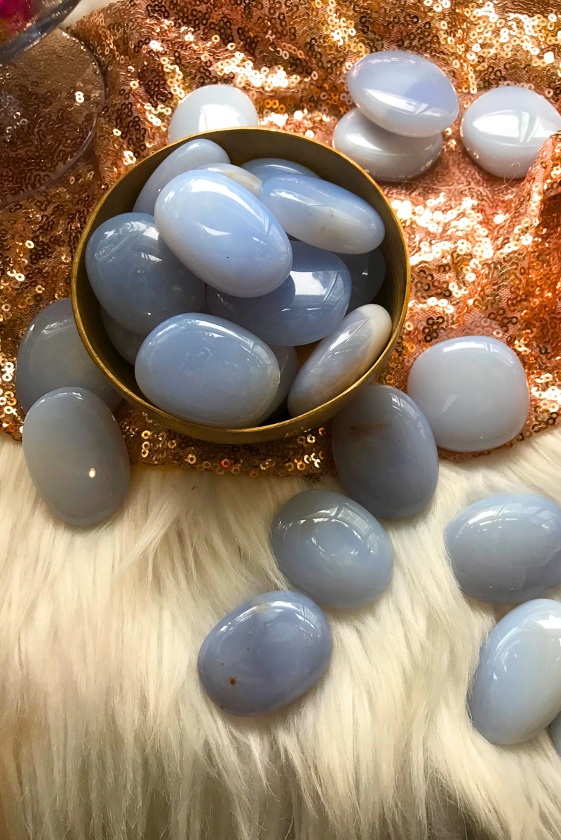 Blue Chalcedony Palm Stones for Soothing & Support