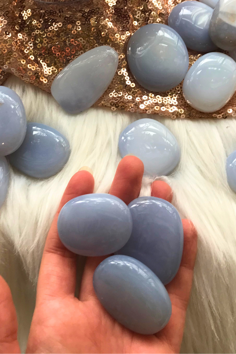 Blue Chalcedony Palm Stones for Soothing & Support