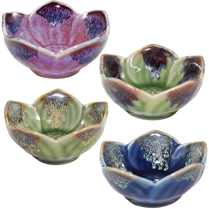 Hand-Glazed Ceramic Lotus Flower Dish - Various Colors