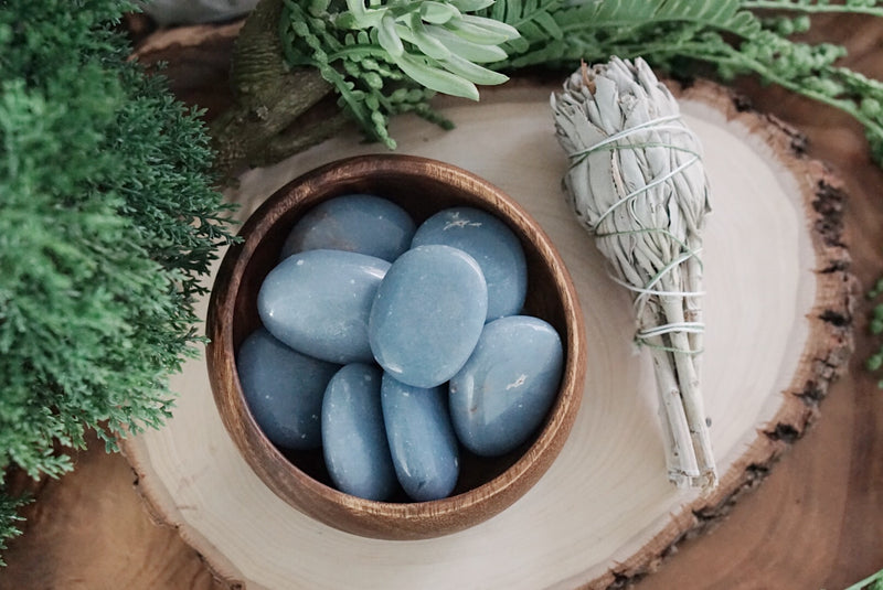 Angelite Palm Stones for Gratitude & Angelic Connection