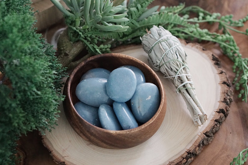 Angelite Palm Stones for Gratitude & Angelic Connection